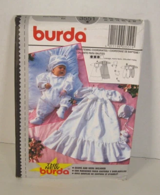 Burda 3551 Christening Gown, Jumpsuit, Hat & Bonnet 3 Mo. - 2 Yr Pattern UC - Image 1 of 2