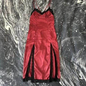 Shein Red Satin Slip Slit Midi Dress Black Lace Adjustable Straps Size Small S - Picture 1 of 7