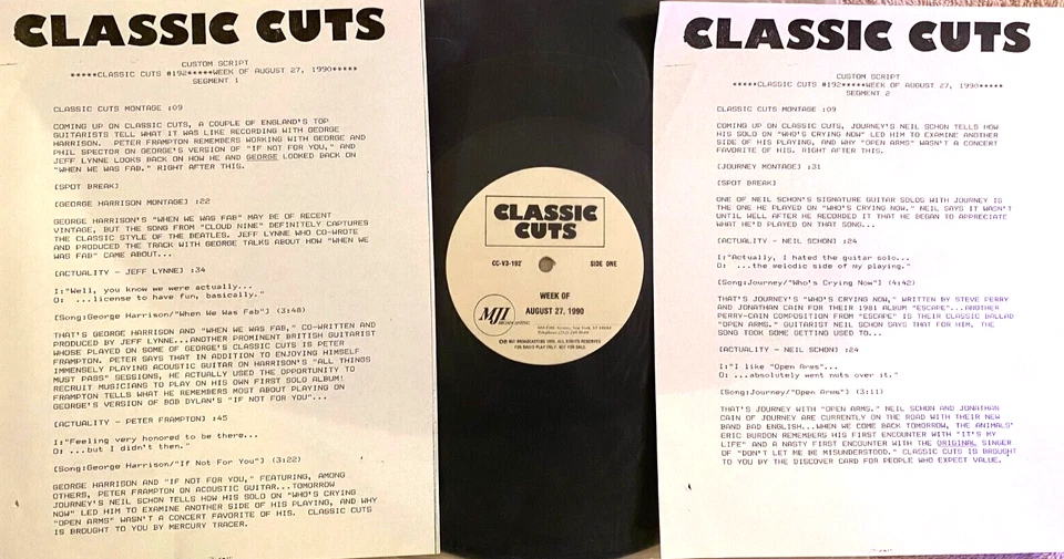 9/19/88 CLASSIC CUTS FEATURES GEORGE HARRISON, YES, WARREN ZEVON, ERIC CLAPTON - Image 1 of 1
