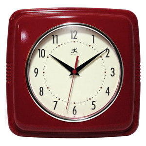 Square Retro Red Wall Clock Silent Quiet For Kitchen Dining Living Kids Bedroom