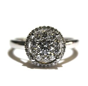 14k white gold .74ct round diamond Halo engagement ring 3.5g ladies size 6.5