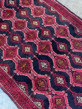 Fine Quality Vintage Handmade Black Afghan Tribal Accent Rug, Soft & Thick, 4x6 