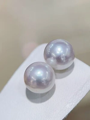 经典11-12毫米南海圆形白色珍珠耳钉18k — 第 1/4 张图片