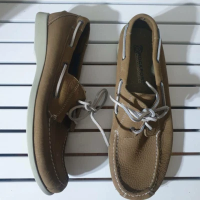 Rockport Womens Boat Shoes Brown Leather Lace Up Washable Round Moc Toe 11 W - Image 1 of 4