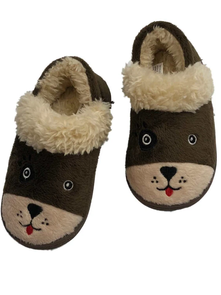Toddler Boys Brown Puppy Dog Slippers Loafer Style House Shoes - Image 1 of 1