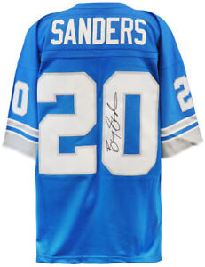 Barry Sanders Signed Lions Blue 1996 T/B M&N NFL Legacy Football Jersey (SS COA)
