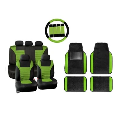 Juego combinado de fundas de asiento de coche premium 3D malla de aire con alfombrillas cubierta de volante Foto 1 de 2