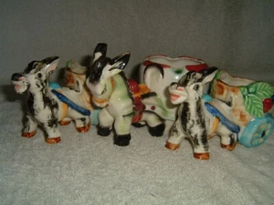 3 Vintage Esel Zugwagen handbemalt Keramik Übertöpfe Made in Japan   - Bild 1 von 12