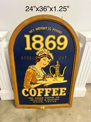 RUSTIC HAND PAINTED 1869 BRAND 3D COFFEE VINTAGE STYLE PRIMITIVE WOOD DESIGN - Image 1 of 4