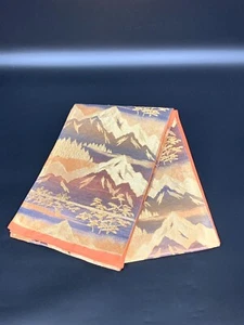 Japanese kimono Belt Fukuro Obi Mountain Scenery Design Gold & Multicolor - Picture 1 of 10