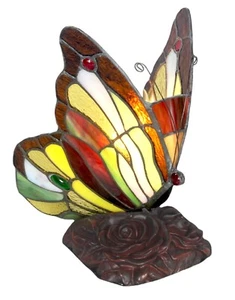 23CM TIFFANY STYLE TABLE LAMP BUTTERFLY MULTI COLOUR GLASS SHADE FREE LIGHT BULB - Picture 1 of 5