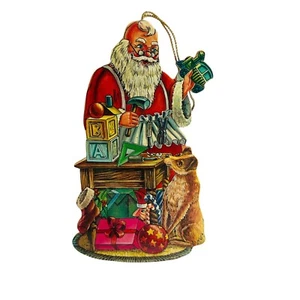 Taller de Papá Noel Árbol de Navidad Adorno Plano Doble Cara 6 Pulgadas Regalo Decoración Perro - Imagen 1 de 5