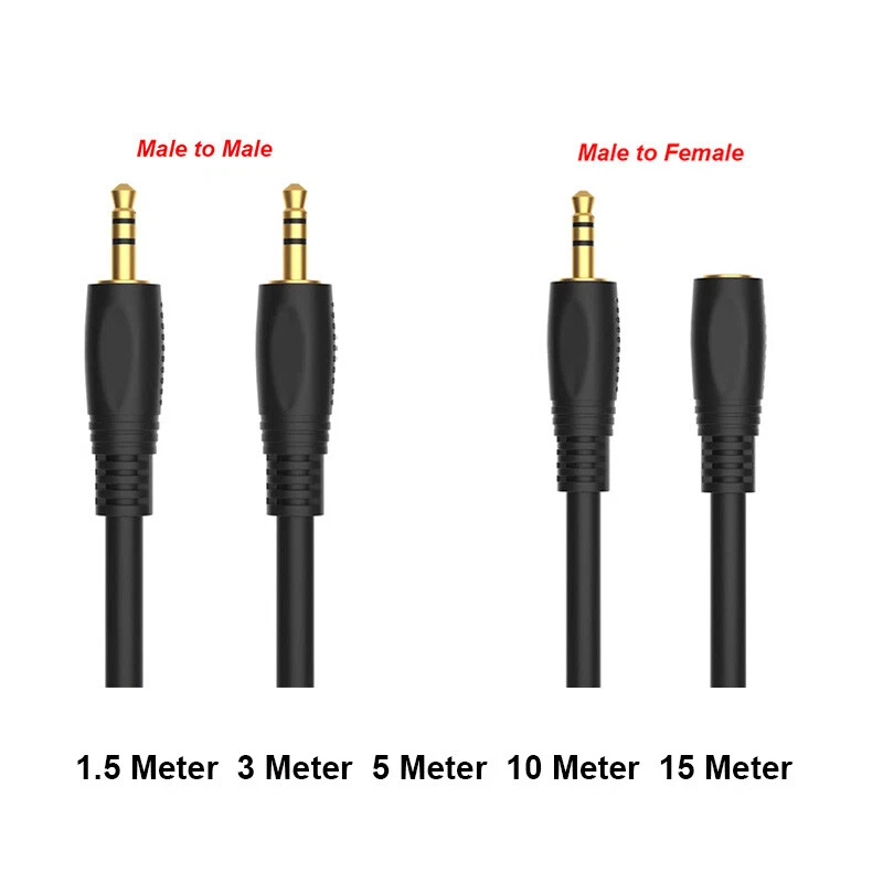 1.5-10M Long AUX Cable 3.5mm Stereo Audio Extension Car PC Male To Male & Female - Image 1 of 4