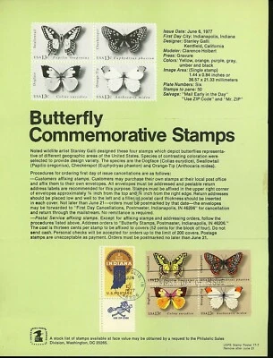 Ranto Cachet US FDC #1712-15 comb 1308 Unofficial Souvenir Page Butterflies 1977 - Image 1 of 2