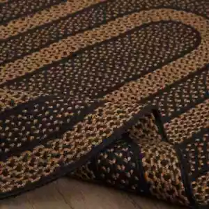 Black Tan Oval Braided Area Rug 36 x 60 Country Farmhouse Primitive Home - Picture 1 of 5