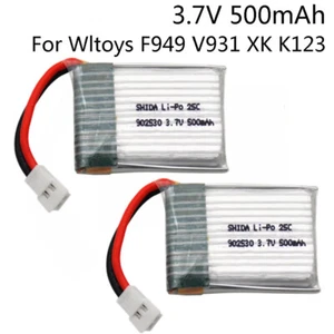 2Pcs 500mAh 3.7V 25C Lipo Battery for Wltoys V931 F949 XK K123 6Ch RC Helicopter - Bild 1 von 3