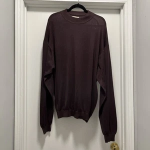 Pronto Uomo Sweater XXL Mens Brown Burgundy Silk Cotton  Mock Neck Lightweight - Picture 1 of 10