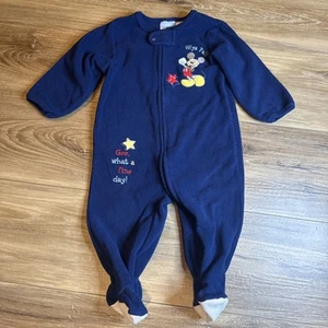 Vintage Walt Disney Baby Clothes SZ 12M Footed Fleece Sleeper Mickey Mouse Y2K - Picture 1 of 8