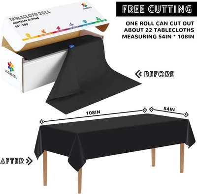 Rollo de cubierta de mesa de plástico de 54 pulgadas X 200 pies con cortador deslizante conveniente NEGRO Foto 1 de 4