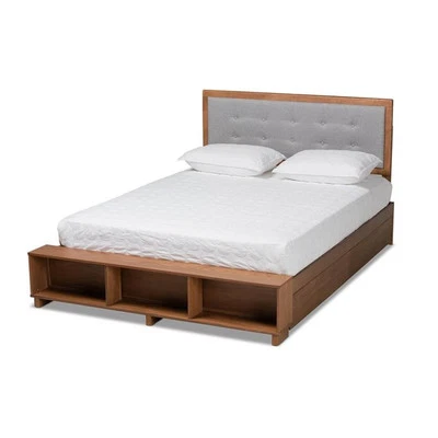 Cama de almacenamiento Baxton Studio madera acabada marrón 4 cajones plataforma tamaño king Foto 1 de 4