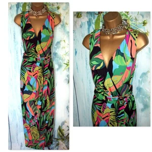 NEW ROMAN MAXI DRESS SIZE 16, Fabulous Tropical Ruched Wrap Midi Maxi Dress - Picture 1 of 13