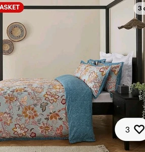 DORMA SAMIRA COTTON DUVET COVER & OXFORD PILLOWCASE SINGLE TEAL PAISLEY FLORAL - Picture 1 of 11