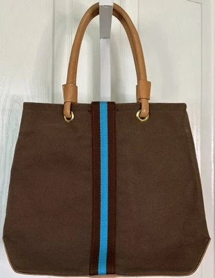 Bolsa tote Annabel Ingall Austrália lona marrom, parte inferior e alças de couro natural - Imagem 1 de 4