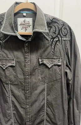 House Of Lords Men’s L Grey Fade Button Up Shirt Embellished gothic metal button - Image 1 of 4