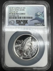 2015 Australia 1oz Silver Dollar / Great White Shark/ NGC PF70 Ultra Cameo #737D - Picture 1 of 8
