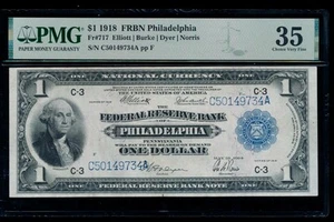 AC Fr 717 1918 $1 FRBN Philadelphia PMG 35 spread eagle! - Picture 1 of 2