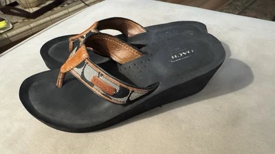 Coach flip-flops with a signature canvas strap and a black rubber sole 6 1/2  - Image 1 of 4