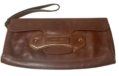 Cartera sin asas Longchamp vintage de cuero marrón con asa Foto 1 de 4