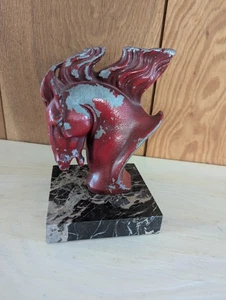 Estatua de metal con cabeza de caballo de colección roja plateada sobre base de mármol negro semental Mustang - Imagen 1 de 11