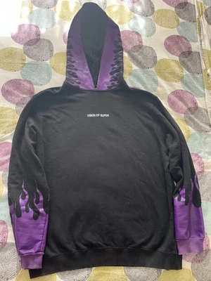 Felpa Vision of super Cappuccio Uomo Fiamme Hoodie Nero/viola Taglia XL - Imagen 1 de 4