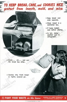 Póster impreso de la Segunda Guerra Mundial Lucha contra el desperdicio de alimentos en el hogar 1942 arte económico doméstico de Estados Unidos Foto 1 de 4