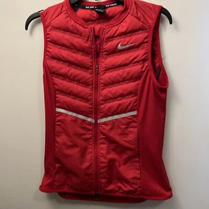 Nike Aeroloft  Red Quilted Down Puffer Running Vest Womens S Reflective Packable - Picture 1 of 11