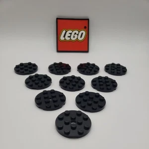 LEGO 4 X 4 Round Plate w/ Hole BLACK (x10) 60474 NEW PARTS BULK LOT - Picture 1 of 3
