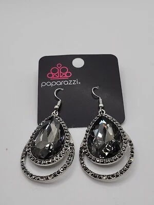 Beautiful Earrings Pierced Wires Dangle 2.25" Silvertone Black Rhinestones NWOT - Image 1 of 4