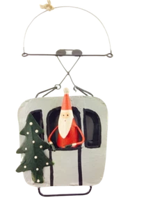 Shoeless Joe Metal Santa in Cable Car Christmas Tree Decoration with Twine - Picture 1 of 1