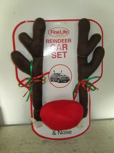 Juego Coche Reno, Cuernos y Nariz Rodolfo Rojo Decoración Navidad, NUEVO - Imagen 1 de 3