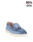 RRP€495 SANTONI Denim Loafer Shoes US7 UK4 EU37 Blue Tassels Flat Made in Italy