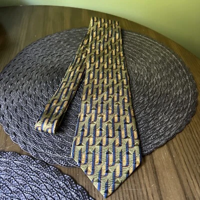 Corbata Museo Metropolitano de Arte verde, roja y azul con corbata dorada MOMA 100 % seda Foto 1 de 4