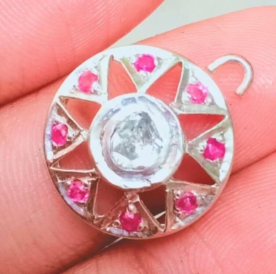 Rose Cut Polki Diamond Charm Pendant, 925 Silver Ruby Gemstone Birthday Pendant - Image 1 of 4