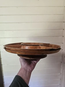 Wooden Lazy Susan Turntable With 4 Individual Dishes And 1  Bowl - Picture 1 of 6