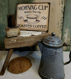 PRIMITIVO VICTORIANO DE COLECCIÓN ESTILO ARTE POPULAR TAZA CAFÉ CAFÉ DE LA MAÑANA LETRERO LIENZO - Imagen 1 de 5