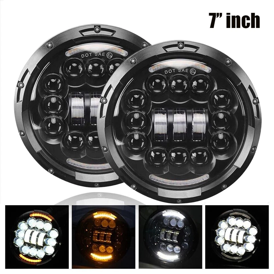 Par de faros LED proyectores redondos de 7" haz alto/bajo para Dodge Dart 64-1976 Raider Foto 1 de 4