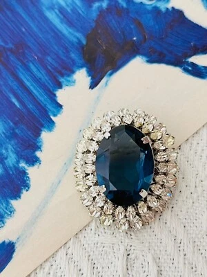 Christian Dior Vintage 1968 Zafiro Cristal Marino Marquesa Doble Cúpula, Broche Foto 1 de 4