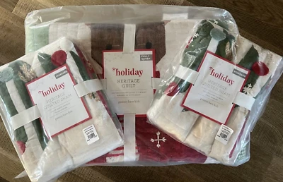 Pottery Barn Kids Holiday HERITAGE FULL QUEEN patchwork QUILT shams Christmas - Image 1 of 3