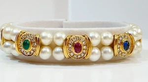 Heirloom Emerald Ruby Sapphire Diamond Akoya Pearl 18 karat Yellow Gold Bracelet - Picture 1 of 10