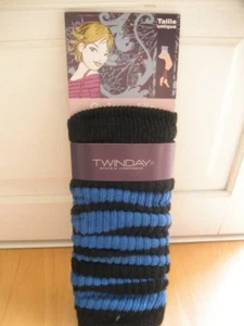 GUETRE FEMME TAILLE UNIQUE RAYE NOIR/BLEU MARQUE TWINDAY NEUVE - Picture 1 of 1
